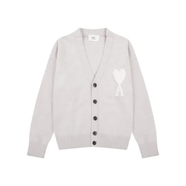 아미 남/녀 그레이 브이넥 가디건 - Ami Unisex Gray Cardigan - am… - 1