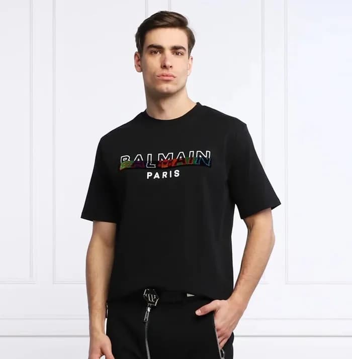 발망 남성 블랙 반팔티 - Balmain Mens Black Tshirts - bmc05x - 1
