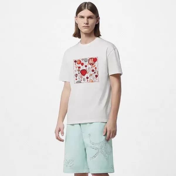 루이비통 남성 화이트 반팔티 - Louis vuitton Mens White Tshirts… - 1