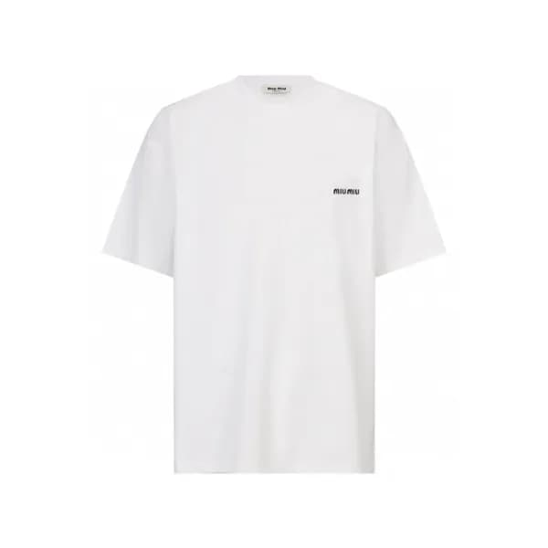 미우미우 남/녀 라운드 반팔 티셔츠 - Miumiu Unisex Round Tshirt -… - 1