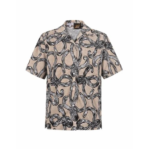 로에베 남성 이비자 캠프 ​​칼라 프린트 블렌드 테리 셔츠 - Loewe Mens Ibiza Camp Collar Printed Blend Terry Shirt - loc16590x - 1