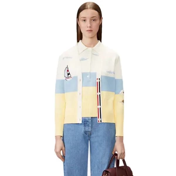 톰브라운 여성 클래식 밀라노스티치 가디건 - Thom Browne Womens Crepe Milano 4-Bar Cardigan - thc17726x - 1