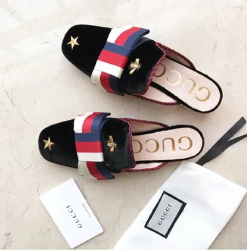 Gucci 2018 Black Velvet Slide Silby Bow - 구찌 블랙 벨벳… - 1
