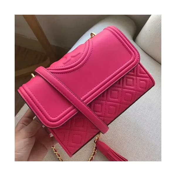 Tory Burch Leather Pink Fleming Convertible Chain … - 1