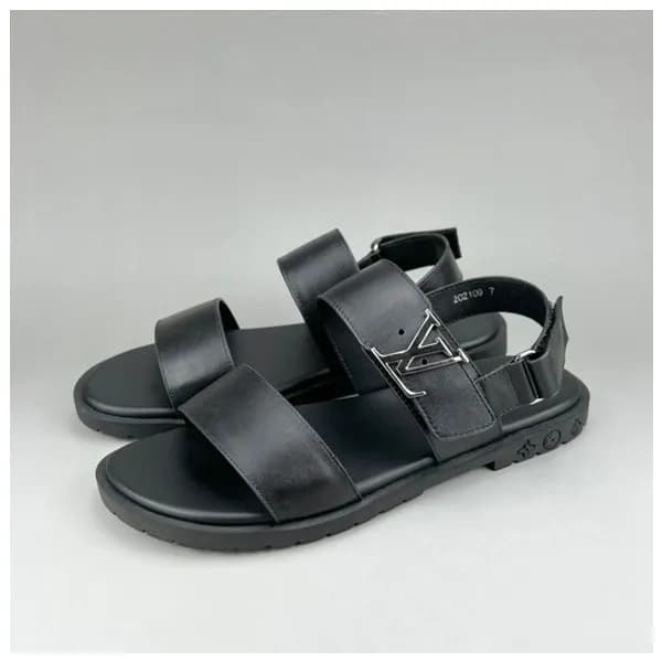루이비통 남성 이니셜 블랙 샌들 - Mens Black Sandals - lou04276x - 1