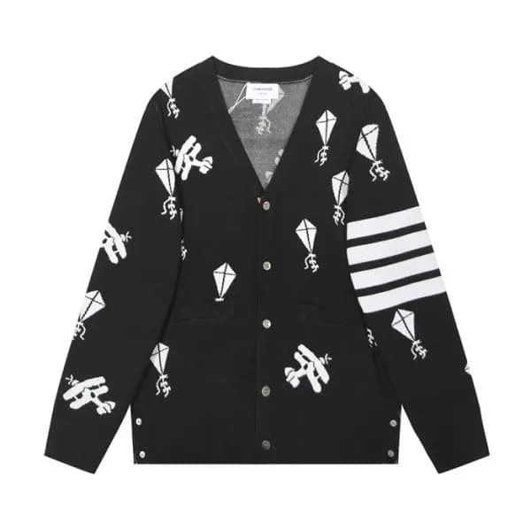 톰브라운 남성 브이넥 블랙 가디건 - Mens Black Cardigan - thom060… - 1