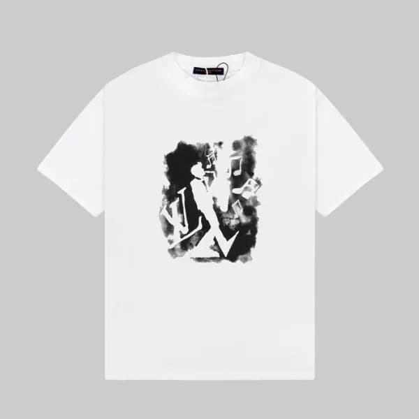 루이비통 남성 화이트 크루넥 반팔티 - Louis vuitton Mens White Sho… - 1