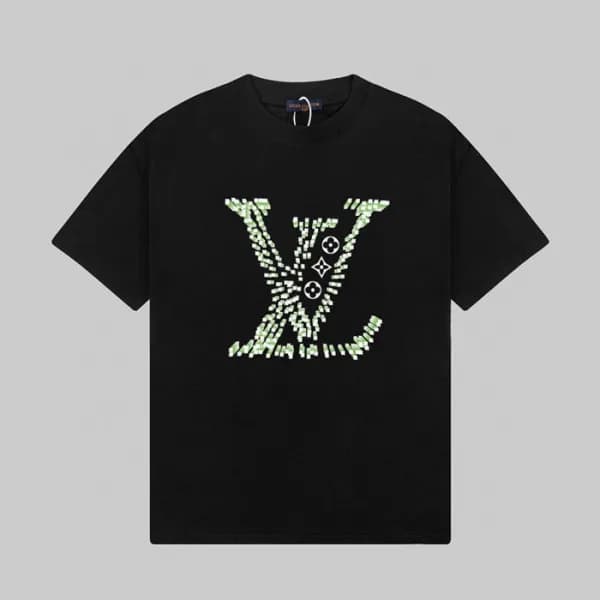 루이비통 남성 블랙 크루넥 반팔티 - Louis vuitton Mens Black Shor… - 1