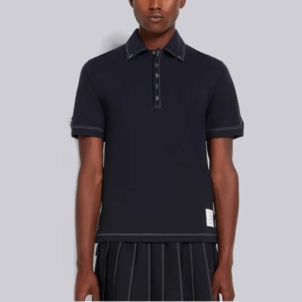 톰브라운 남성 네이비 폴로 반팔티 - Thom Browne Mens Navy Tshirts… - 1
