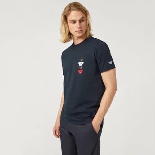 Emporio Armani 2019 Mens Crew - neck Cotton Short … - 1