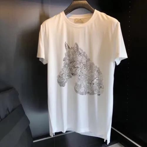 Hermes 2019 Mens Crew - neck Cotton Short Sleeved … - 1