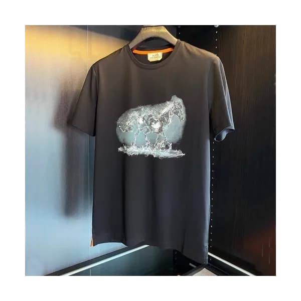 [유니크]Hermes 2021 Mens Crew-neck Short Sleeved Tshi… - 1