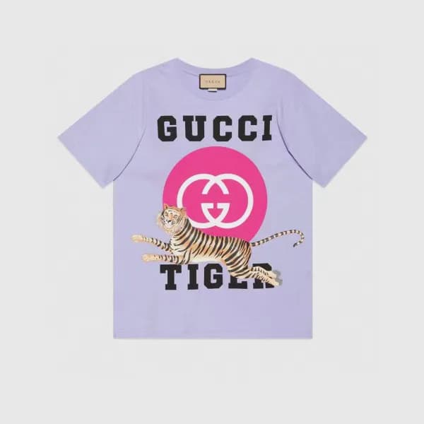 Gucci Unisex Logo Short Sleeved Tshirts Purple - … - 1