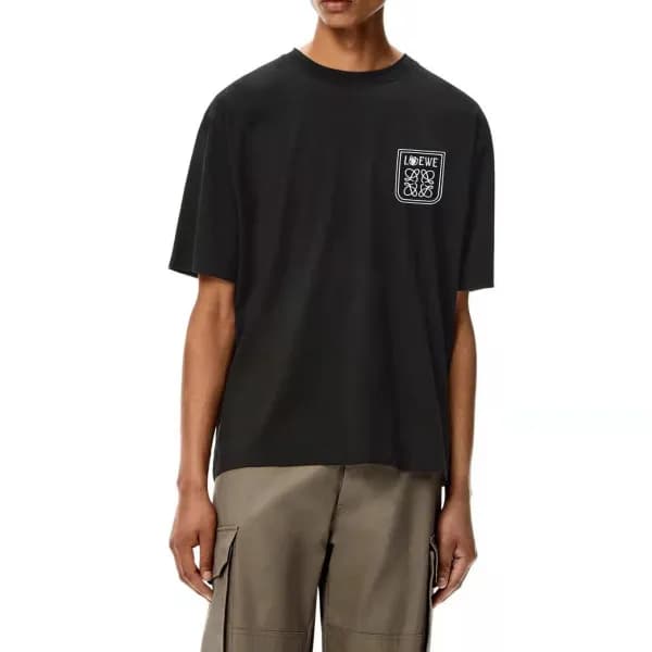 로에베 남자 이니셜 블랙 반팔티 - Unisex Black Tshirts - loe0553… - 1