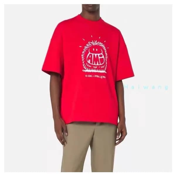 아미 남/여 크루넥 레드 반팔티 - Unisex Red Tshirts - ami0269x - 1