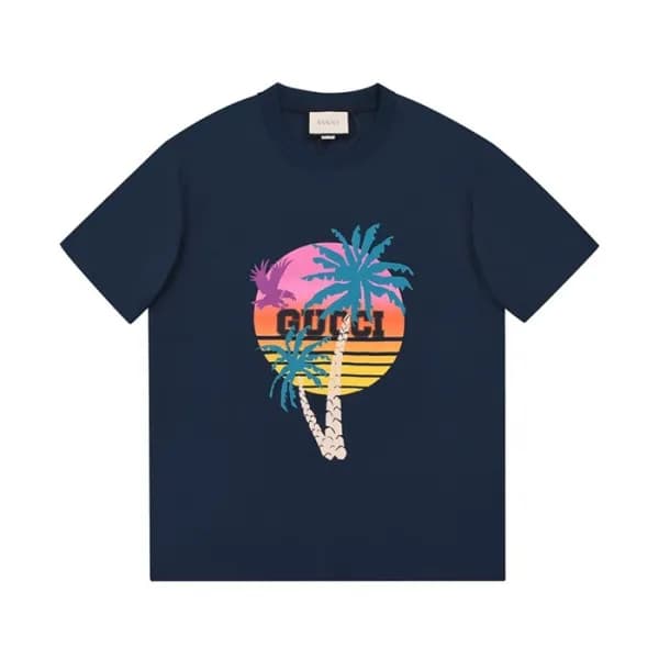 구찌 남/녀 크루넥 네이비 반팔티 - Unisex Navy Tshirts - guc0483… - 1