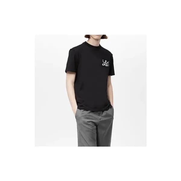루이비통 남성 블랙 크루넥 반팔티 - Louis vuitton Mens Black Shor… - 1