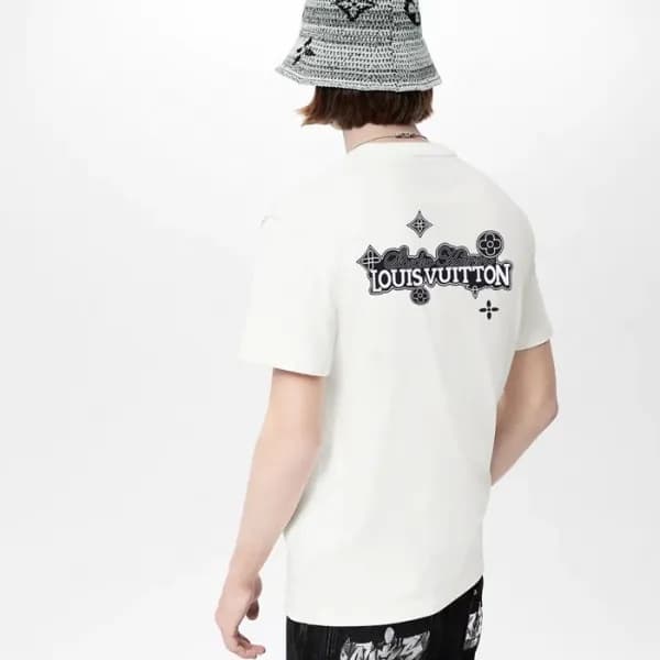 루이비통 남성 화이트 크루넥 반팔티 - Louis vuitton Mens White Sho… - 1