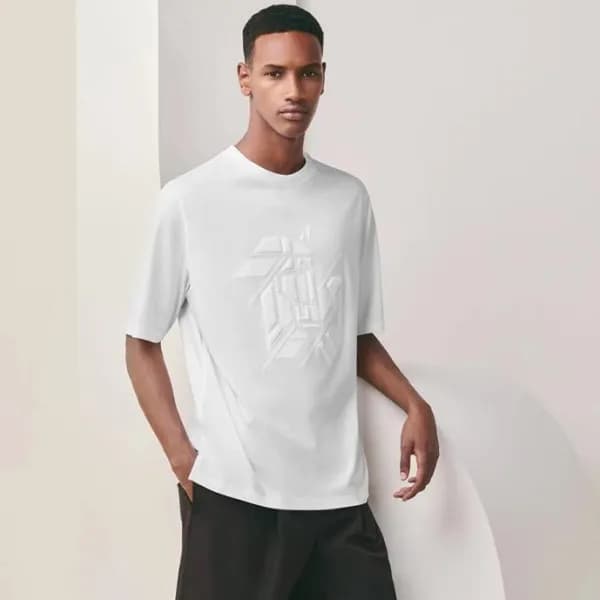 에르메스 남성 화이트 크루넥 반팔티 - Hermes Mens White Short slee… - 1