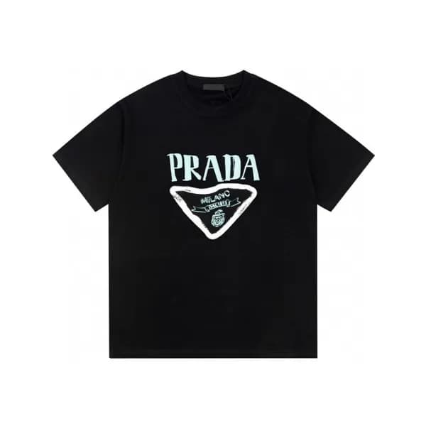프라다 남성 크루넥 블랙 반팔티 - Prada Mens Black Short sleeved… - 1