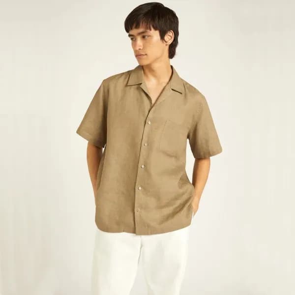 로로피아나 남성 카멜 반팔 셔츠 - Loro Piana Mens Camel Short sl… - 1
