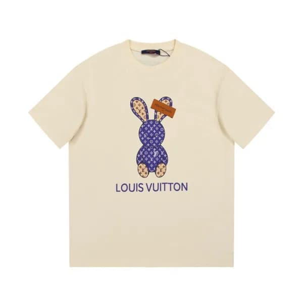 루이비통 남성 크루넥 아이보리 반팔티 - Louis vuitton Mens Ivory Sh… - 1