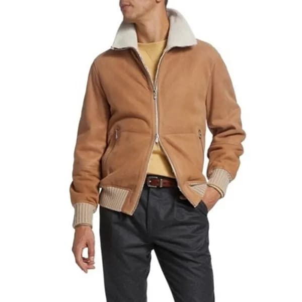 브루넬로쿠치넬리 남성 가죽 자켓 - Brunello Cucinelli Mens Camel … - 1