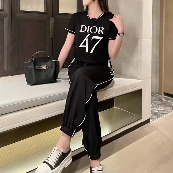 [당일배송] 디올 여성 jersey 47 코튼 티셔츠 조거 팬츠 세트 - dd942x - 1