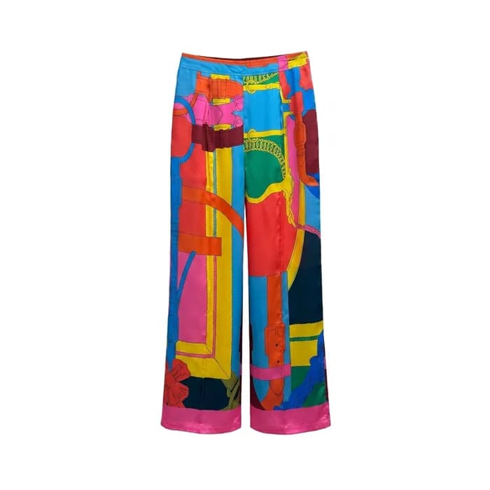 에르메스 여성 실크 프린트 와이드 팬츠 - Hermes Womens Silk Printed… - 1