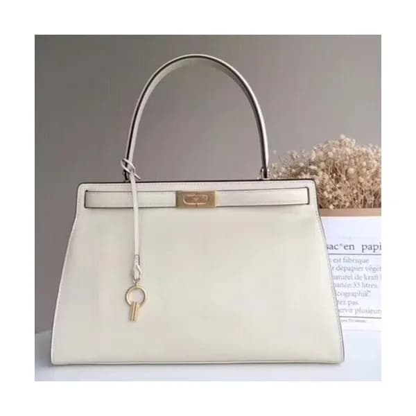 Tory Burch Lee Radziwill Satchel Leather White Tot… - 1