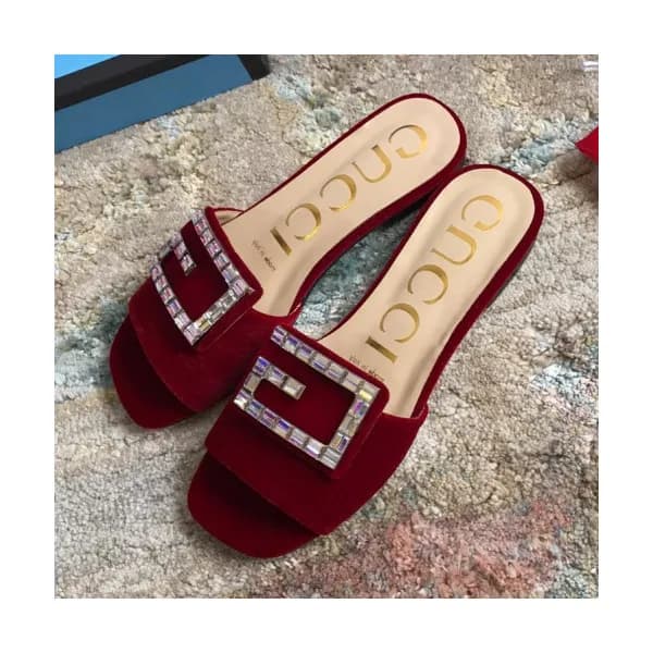 Gucci 2019 Ladies Crystal G Logo Suede Slipper - … - 1