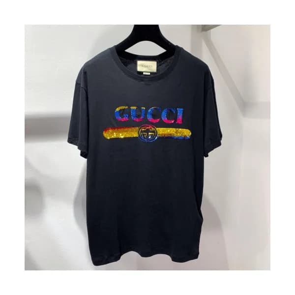 Gucci 2019 Mm/Wm Glitter Logo Cotton Short Sleeved… - 1