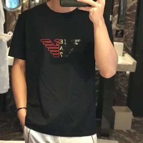 Armani 2019 Mens Logo Cotton Short Tshirt- 알마니 남성 … - 1