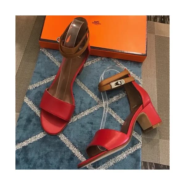 Hermes 2019 Ladies Leather Middle Heel Sandal - 에르… - 1
