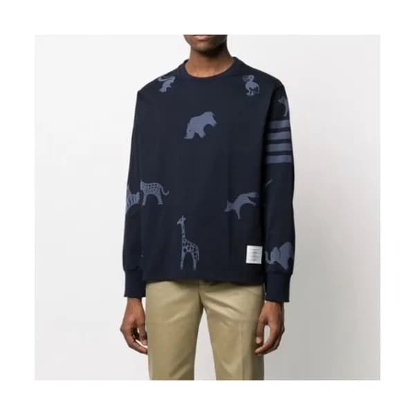 Thom Browne Mens Strap Crew-neck Cotton Tshirts N… - 1