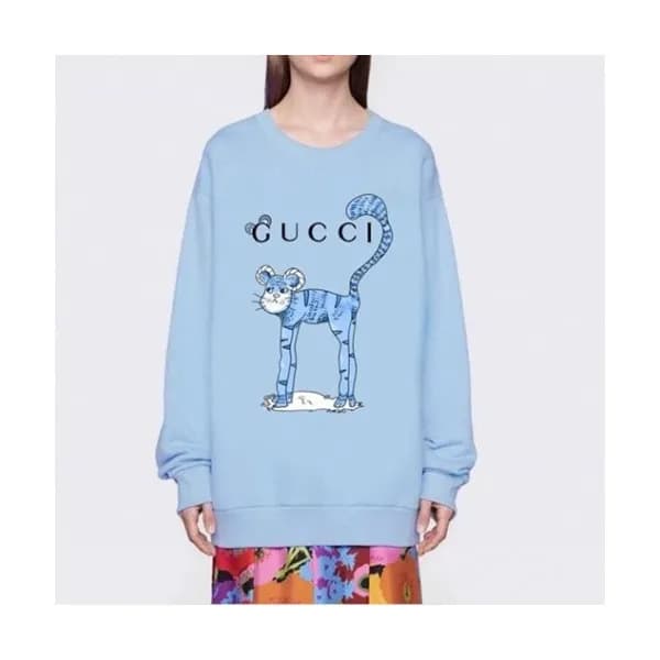 Gucci Womens Logo Crew-neck Cotton Tshirts Blue -… - 1