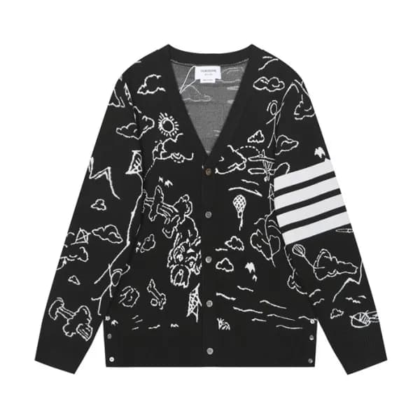 톰브라운 남성 브이넥 블랙 가디건 - Mens Black Cardigan - thom060… - 1