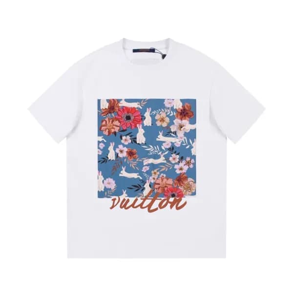 루이비통 남성 화이트 크루넥 반팔티 - Louis vuitton Mens White Sho… - 1