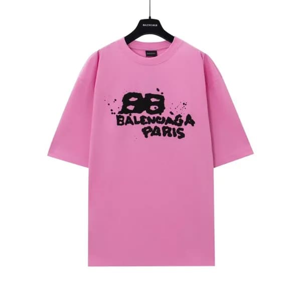 발렌시아가 남성 핑크 크루넥 반팔티 - Balenciaga Mens Pink Short s… - 1