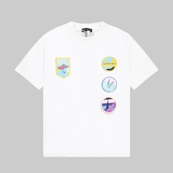 루이비통 남성 화이트 크루넥 반팔티 - Louis vuitton Mens White Sho… - 1