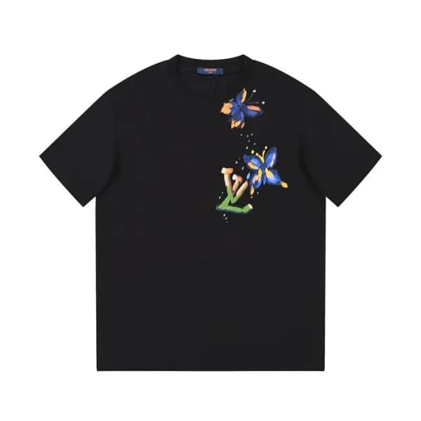 루이비통 남성 크루넥 블랙 반팔티 - Louis vuitton Mens Black Shor… - 1