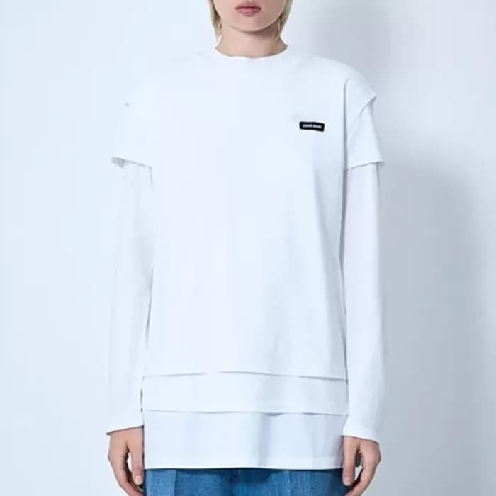 미우미우 남/녀 화이트 반팔 셔츠 - Miumiu Unisex Ivory Tshirts -… - 1