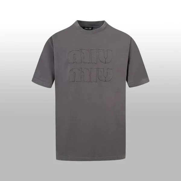 미우미우 남/녀 그레이 반팔 셔츠 - Miumiu Unisex Gray Tshirts - … - 1
