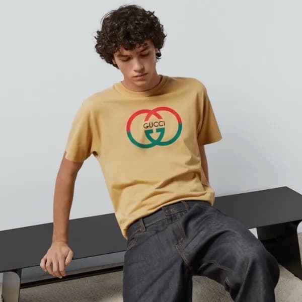 구찌 남성 카멜 반팔 티셔츠 - Gucci Mens Camel Tshirts - guc37… - 1
