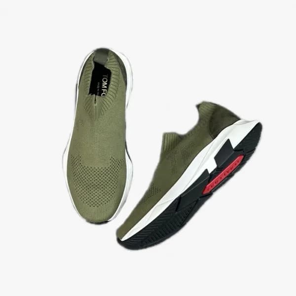 톰포드 남성 카키 스니커즈 - Tom Ford Mens Khaki Sneakers - to… - 1