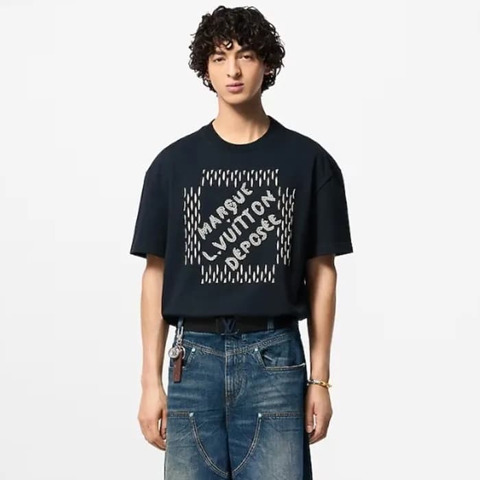 루이비통 남성 네이비 반팔 티셔츠 - Louis vuitton Mens Navy Tshir… - 1