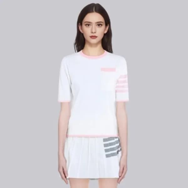 톰브라운 여성 라운드 니트 반팔티 - Thom Browne Womens Round Knit… - 1