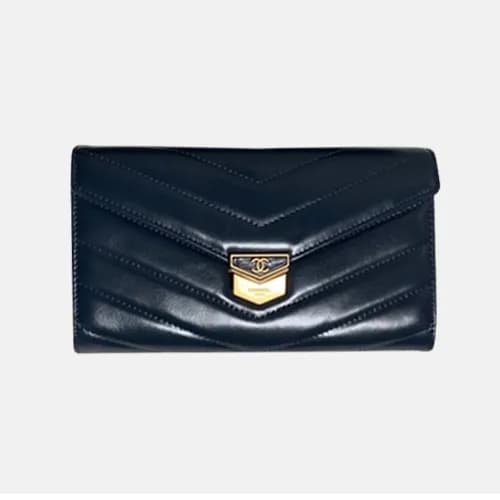 Chanel 2018 Ladies Flap Small Gold Logo Long Walle… - 1