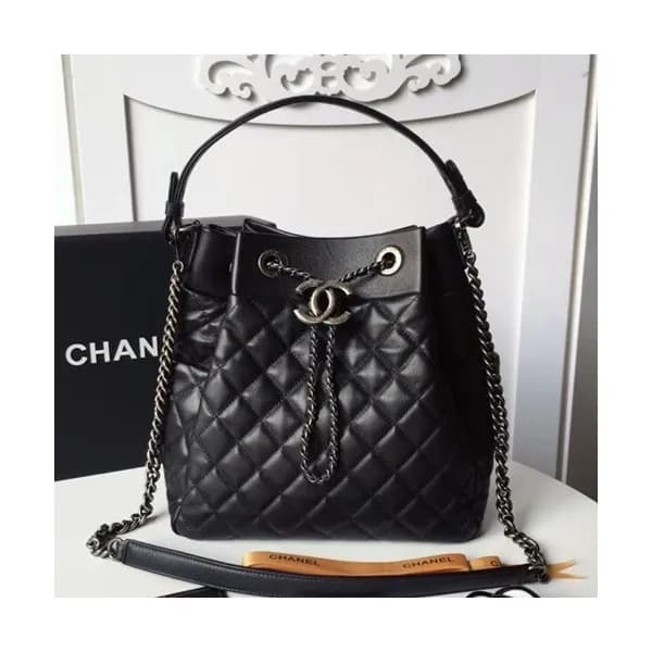 Chanel Women Leather Chain Bucket Tote Shoulder Ba… - 1