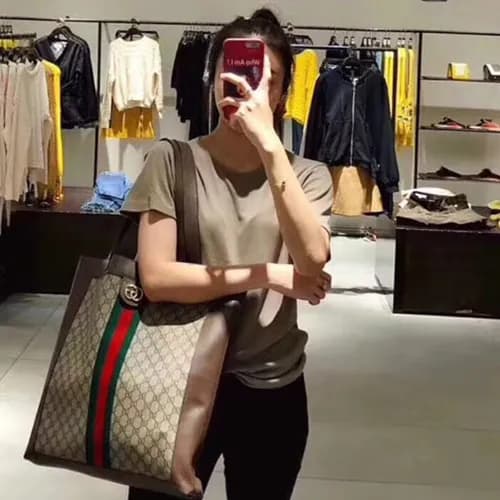 Gucci GG Stripe Canvas Tote Shoulder Bag,41CM - 구찌… - 1